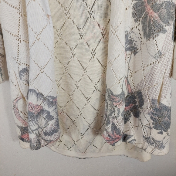 Anthropologie Knitted & Knotted Cream Floral Open Front Cardigan Sweater Size XS - Picture 4 of 11